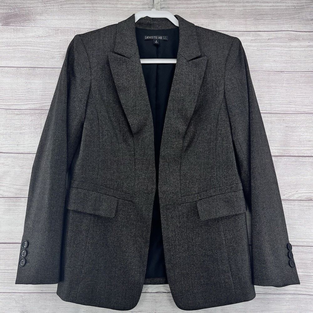Lafayette 148 Brown Black Blazer Suit Jacket Size 8 Wool Silk Blend Single Vent